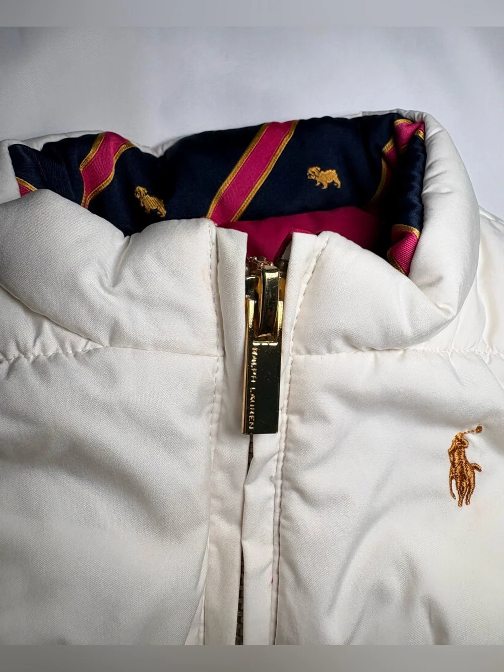 Ralph Lauren Reversible Hot Pink/Creamy White Quilted Down Puffer Vest  12 Month